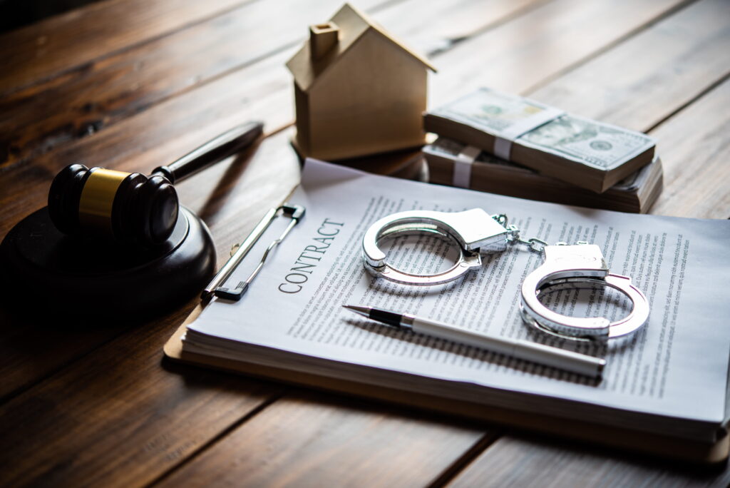 DUI bail bonds in San Diego with money and handcuffs representing bail and collateral